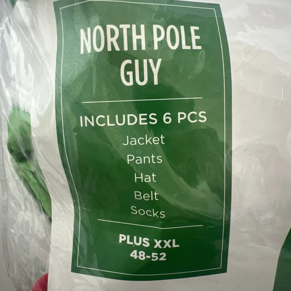 North Pole Guy 6 Piezas XXL 48/52 Vacaciones Navidad Disfraz Rojo Verde Hombres Foto 2 de 4