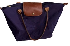 Longchamp Le Pliage Modele Depose Eggplant Nylon Leather Large Shoulder Tote Bag