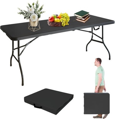 Black Folding Table 6ft Plastic Portable Heavy Duty