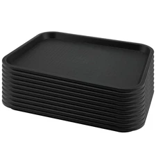 10 Pack 14x10 Inch Black Fast Food Trays Large Rectangular Plastic Cafeteria