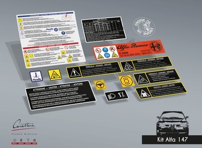 STICKER KIT for ENGINE COMPARTMENT Alfa Romeo 147 - 14 stickers