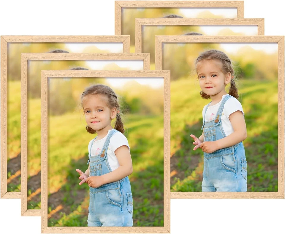 Elegant Oak Wood 8x10 Photo Frame Set of 6 - Real Glass Wall & Tabletop Display - Image 3 of 4