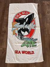 Vintage Sea World Shamu Splash Zone Towel 1998 Orca Whale Graphic Beach 90s