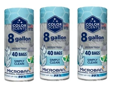 (3 pack) Color Scents Simply Clean Trash Bags,8-Gallon 40 Drawstring Microban
