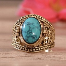 Secret Locket Ring - Vintage Poison Ring with Blue Gemstone, Hidden Compartment 