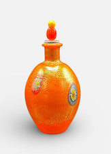 Small Orange Hand Blown Perfume Bottle with Millefiori Inclusions h10cm Murano
