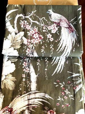 NWT Moss & Willow 2 pc Curtain Panels BIRD Floral Cotton blend Green 96'' lg