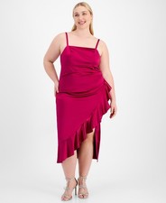 Emerald Sundae Trendy Plus Size Ruffled Midi Dress Women's 16 Berry Zip Closure