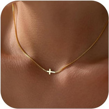 Cross Necklace for Women 14K Gold Silver Plated Dainty Small Cross Pendant Choke