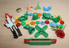 14pc LOT Vtg Hong Kong Plastic Toys Flintstone, Harmonica, Skill game, Figurines