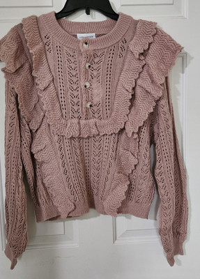 Lost and Wander Scalloped Pointelle Ruffled Sweater Mauve S- M  NWT $108. (64)