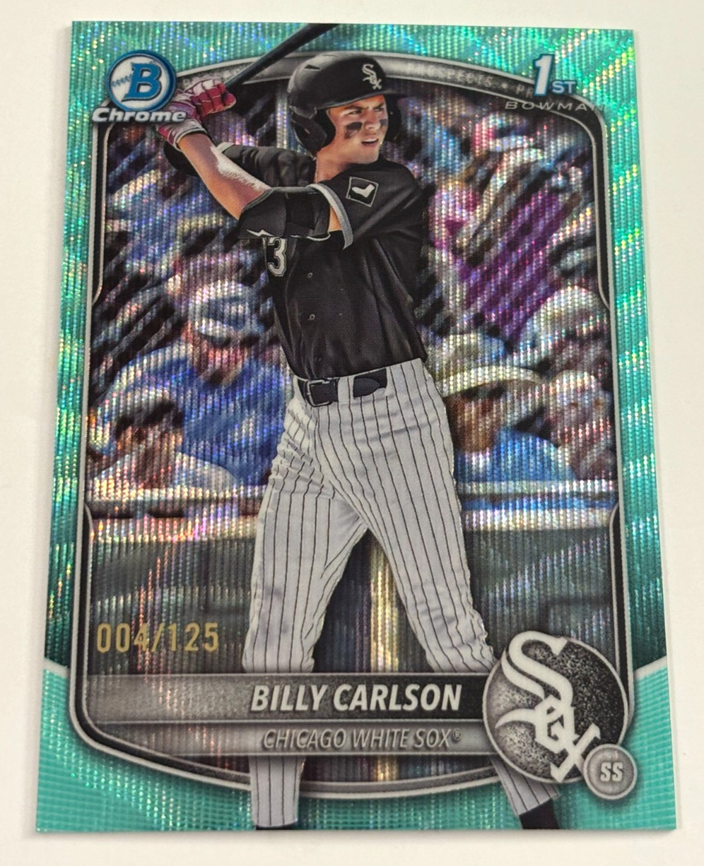 Billy Carlson 2025 Bowman Chrome Draft Aqua Wave Refractor 1st RC Card /125 !!