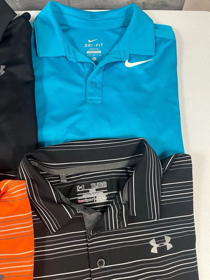 Under Armour Nike Adidas Polo Shirt Youth XL Short Sleeve Dri Fit Poly LOT OF 5 - Image 2 of 4