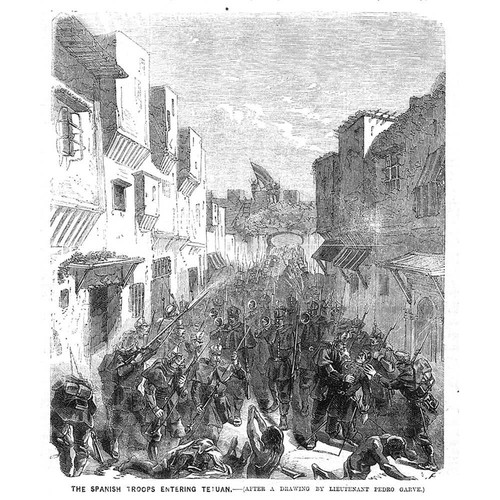 MOROCCO Spanish Troops entering the Town of Tetouan - Antique Print 1860