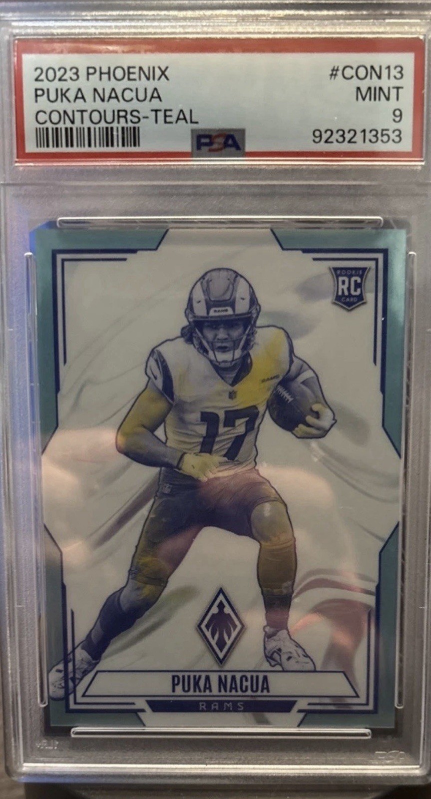 2023 Panini Phoenix RC Puka Nacua Contours #CON-13 SP Teal Holo /150 PSA 9 🔥📈