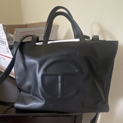 Telfar Women s Black Solid Tote Bag Double Handles Crossbody Strap