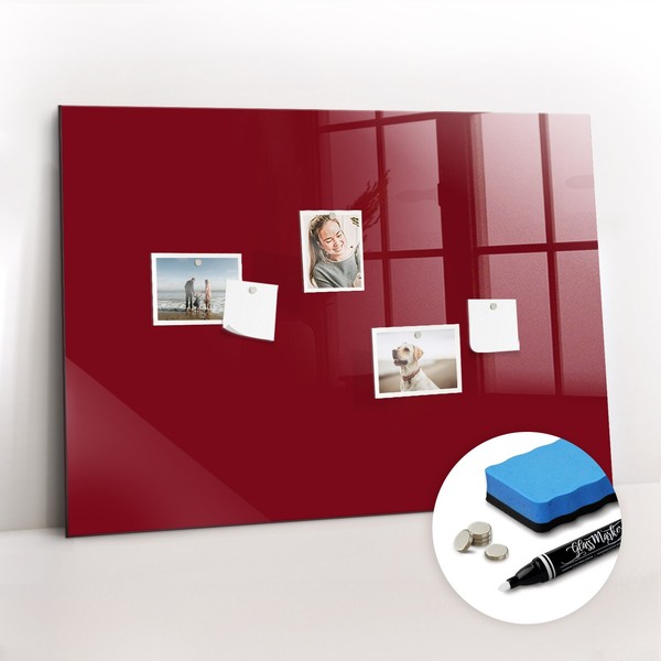 Magnettafel Esg Glas Mit Marker Schwamm Neodym Magneten Burgunderrote 100X70 Cm-image