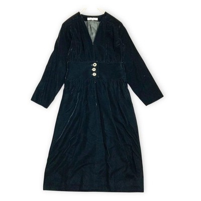 Yves Saint Laurent Rive Gauche 80S Velour Samt Kleid Schwarz Größe 36 aus Japan