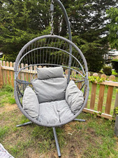 Grey Hanging Egg Chair with Stand & Cushion Included, Outdoor Adult 1 Seater