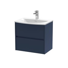 Nuie Havana 600mm Midnight Blue Wall Hung 2-Drawer Vanity Unit Curved Wash Basin