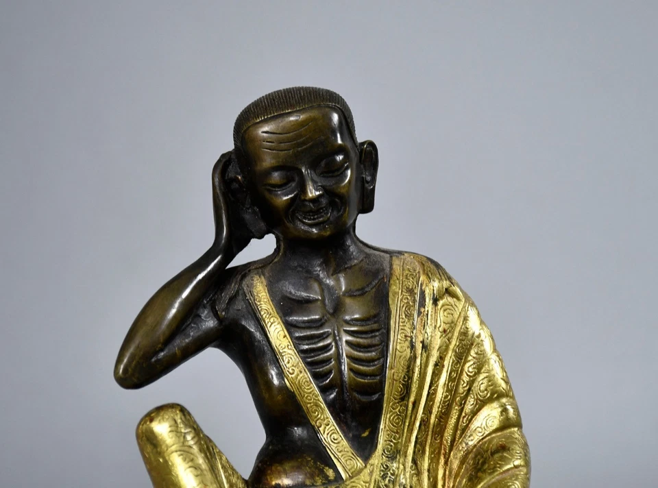 Estatua de Buda Milarepa dorada de latón budismo tibetano clásico antiguo de China de 7,1" Foto 2 de 4
