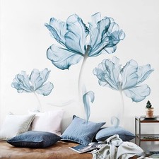 Large Blue Flower Wall Decals Poppy Floral Wall Art Stickers for Girls Bedroo...