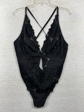 Savage X Fenty Floral Glow Lace Bodysuit with Keyhole Womens 1X Black