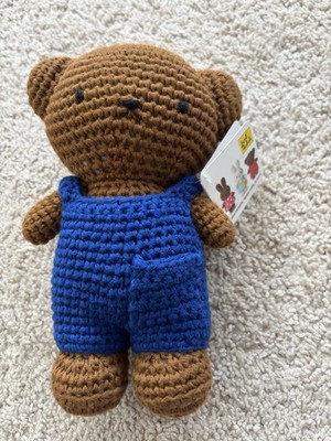 NEW Just Dutch Teddy Bear Crocheted Boris Brown Stuffed Toy Handmade in overalls