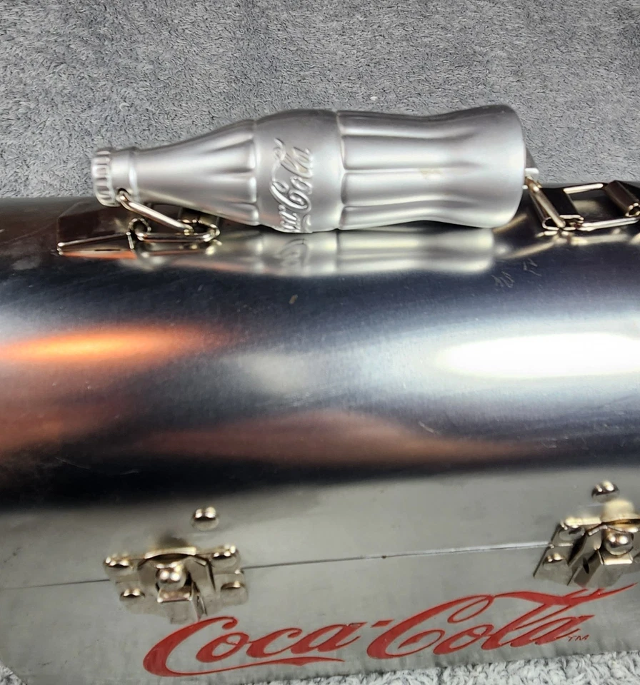 Vintage Coca-Cola Metal Lunch Box Silver Coke Bottle Handle Classic Style - Image 3 of 4