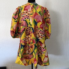 Anthropologie Farm Rio Long Sleeve Printed Mini Dress Size M Yellow Fruit NWT