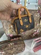 COACH MINI Rowan Satchel Bag Signature Canvas w/ Floral Keychain Charm W Box