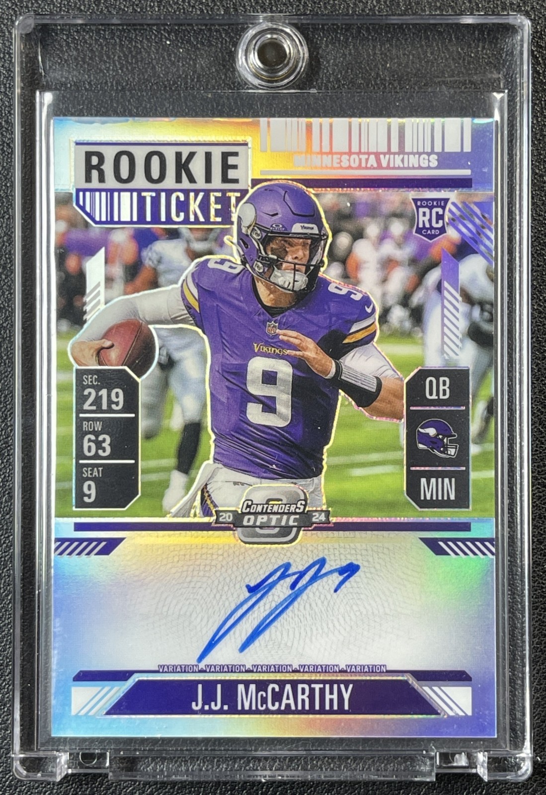 J.J. MCCARTHY 2024 CONTENDERS OPTIC #101 ROOKIE VAR TICKET SILVER PRIZM AUTO RC