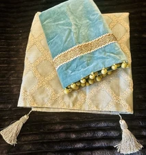 CUSTOM MADE Tapestry & Velvet Euro Pillow Sham & Throw Blanket SET Fringe Tassel