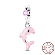 MULA European 925 Sterling Silver Charm Pink Dolphin Pendant For Women Bracelet
