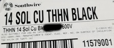 Southwire 14awg Solid THHN/THWN-2/MTW Building Wire Cable Black /100ft