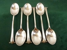 6 Vintage Walker & Hall Albany Style Dessert Spoons silver plated c.1925-6 #1