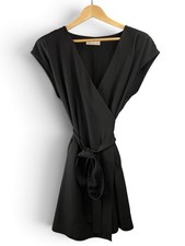 Everlane - The Japanese GoWeave Short-Sleeve Mini Wrap Dress Women Size 14 Black