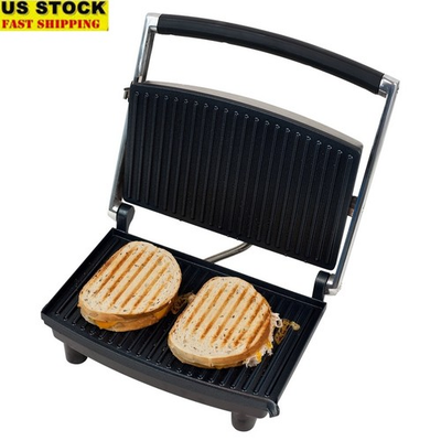 #ad Silver Panini Press Electric Grill Sandwich Maker Nonstick Easy Clean 1400W New $30.45