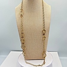 Vintage LOFT Gold Tone Long Station Necklace Smoky Amber Crystal Beads Chunky