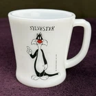 RARE! Vtg 1974 Sylvester Cat Looney Tunes Warner Bros. Fire-King Advertising Mug
