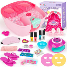 Girls Spa Kit with Foot Bath, Nail Dryer Kit Kids Spa Set Ages 3-12 Gift