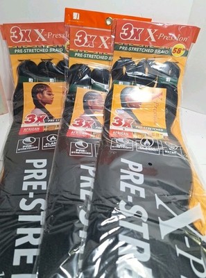 3 PACKS X-pression  100% Kanekalon 3X Braid Hair Pre-Stretched 58'' .