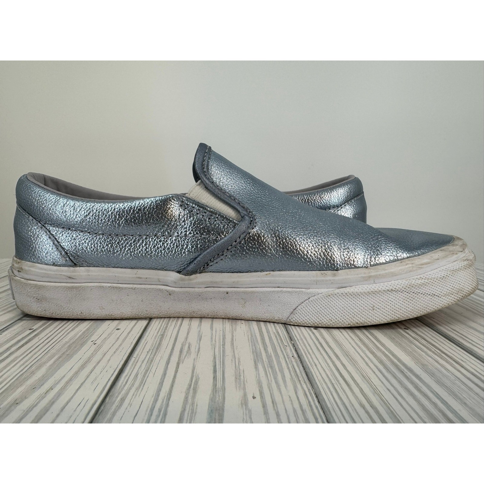 Vans Slip On Low Top Women's Shoes Size 7.5 Metallic Silver Blue Casual Sneakers thumbnail 10