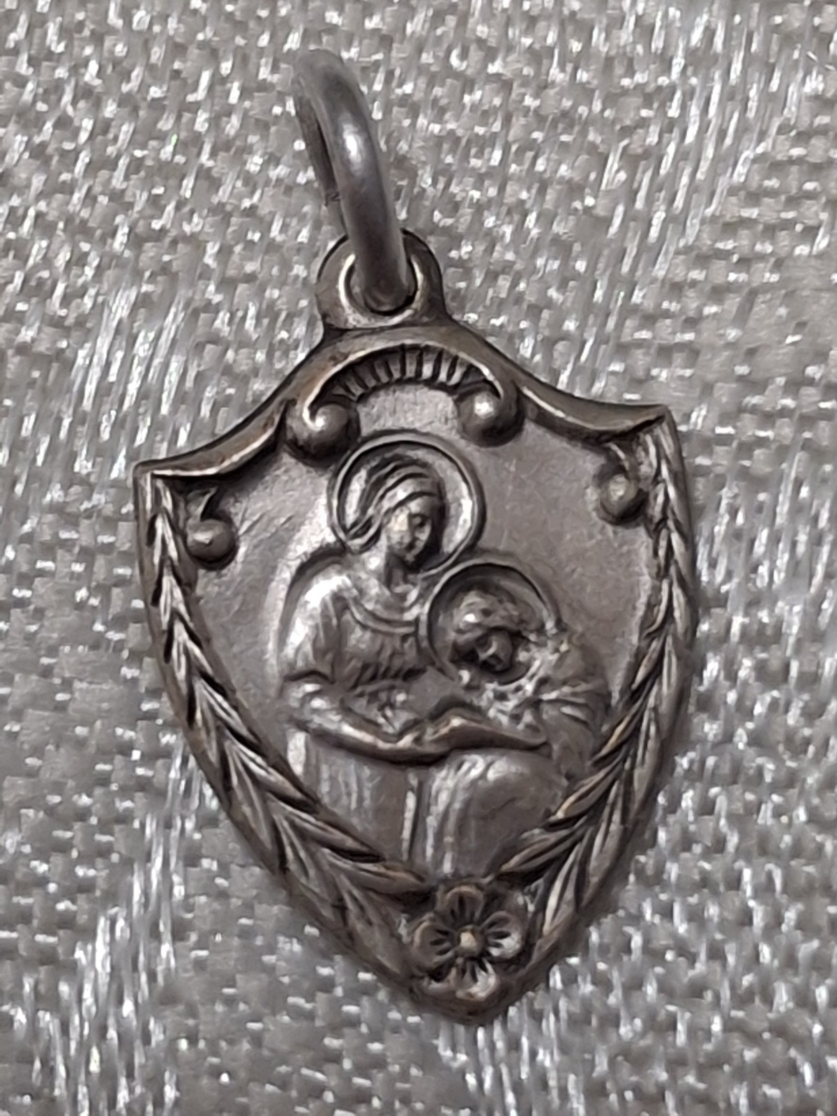 Vintage St Ann Guardian Angel Pendant Charm Italy Silver Tone Pray For Us