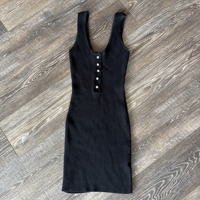Meshki Women's Black with Rhinestone Buttons Mini Bodycon Dress Size Medium