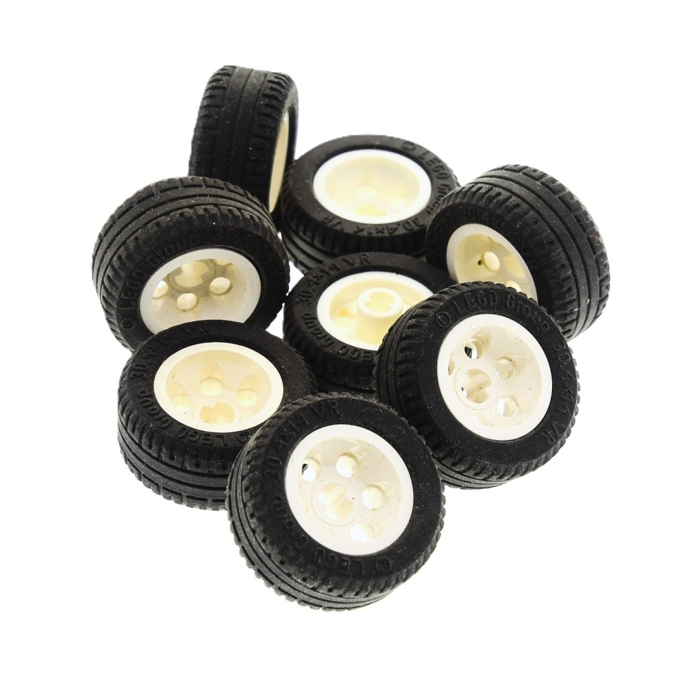 8X Lego Technic Wheel 30.4X14 VR Balloon Tires Rim Cream White 3804 8208 2994C01