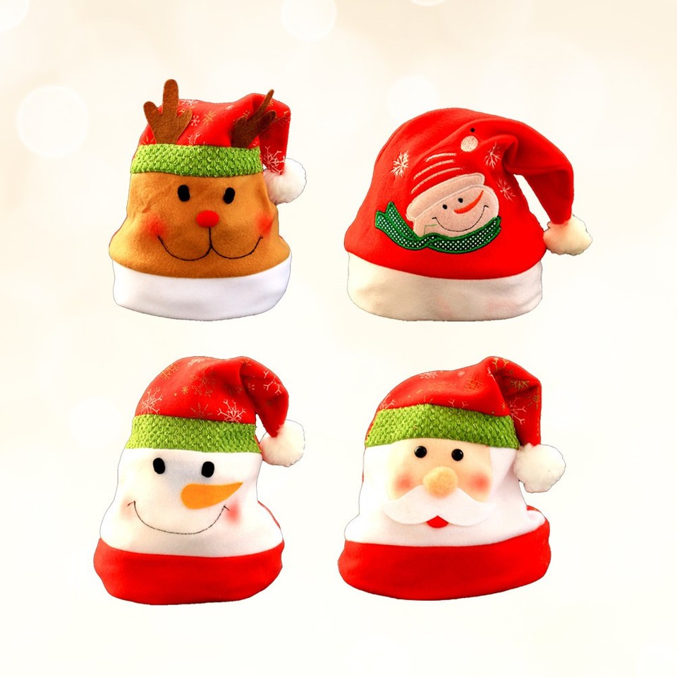 4Pcs Christmas Hat Set Santa Hats Plush Brim Comfortable Lining ...