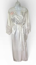 Vintage New Val Mode Lingerie Embroidered Satin Lace Robe L Floral Belt NWT