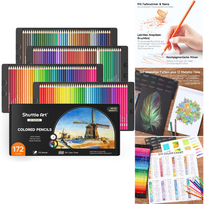 Buntstifte Set 172 Farben Holzstifte Weichwachs