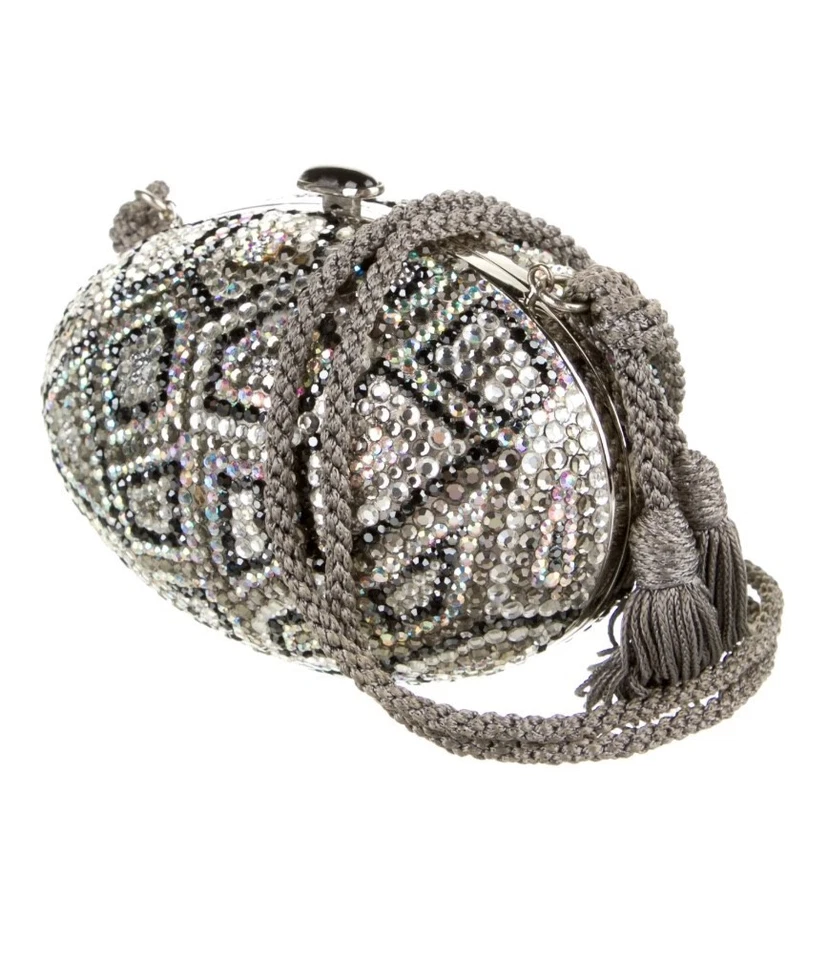 Judith Leiber Vintage Swarovski Plata Negro Cristal Seda Cuerda Fabergé Huevo Foto 2 de 4